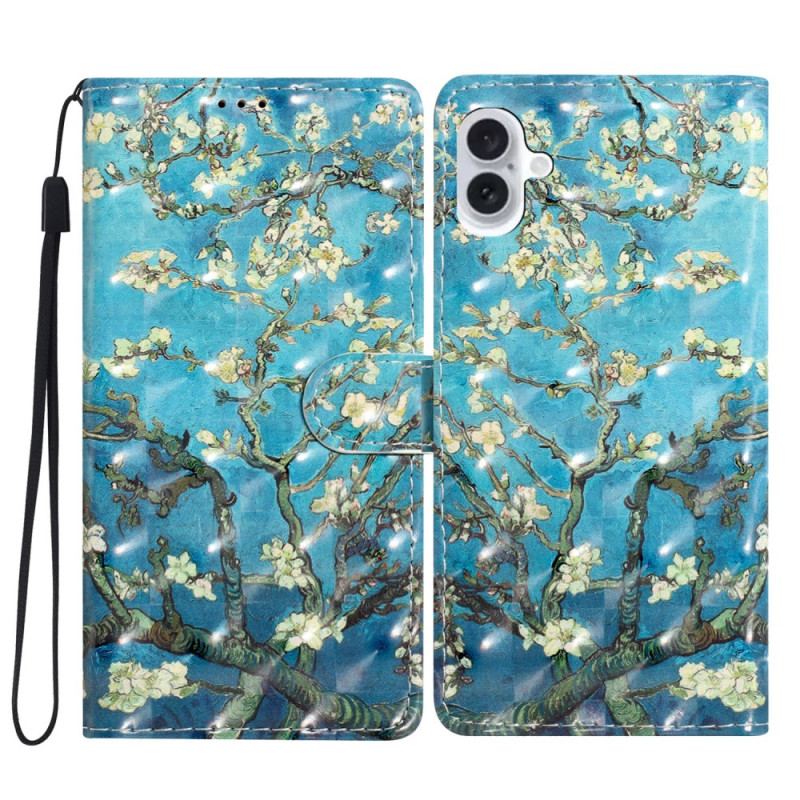 Læder Cover iPhone 16 Telefon Etui Abrikosblomst