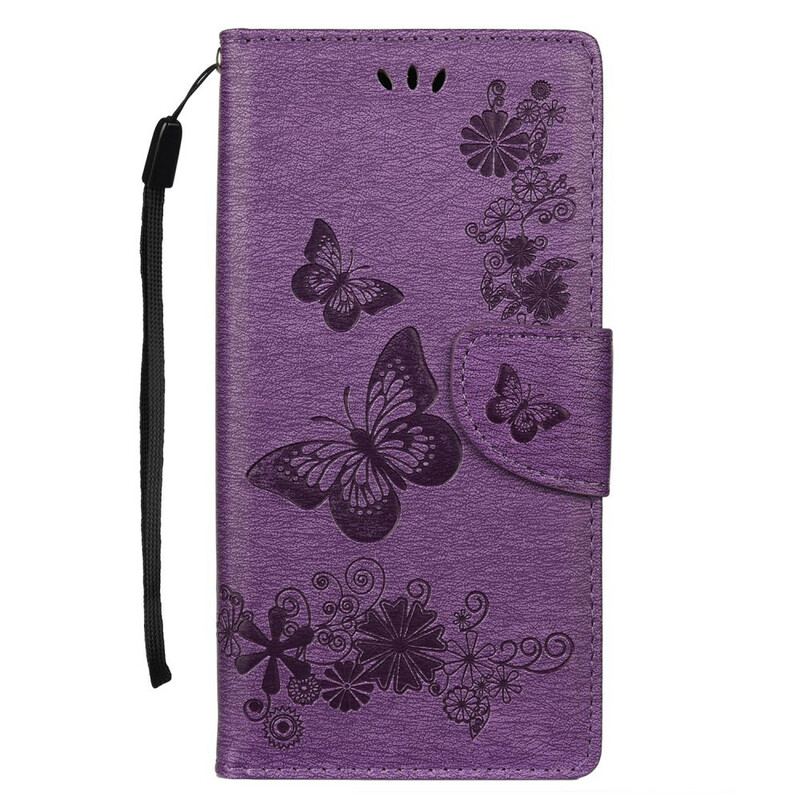 Flip Cover Samsung Galaxy Note 10 Plus Med Snor Sommerfugle Og Blomsterbånd