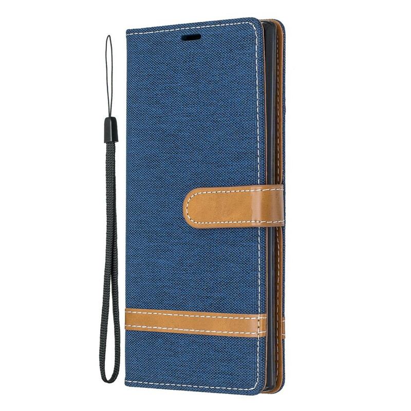 Flip Cover Samsung Galaxy Note 10 Plus Med Snor Stof- Og Lædereffektrem