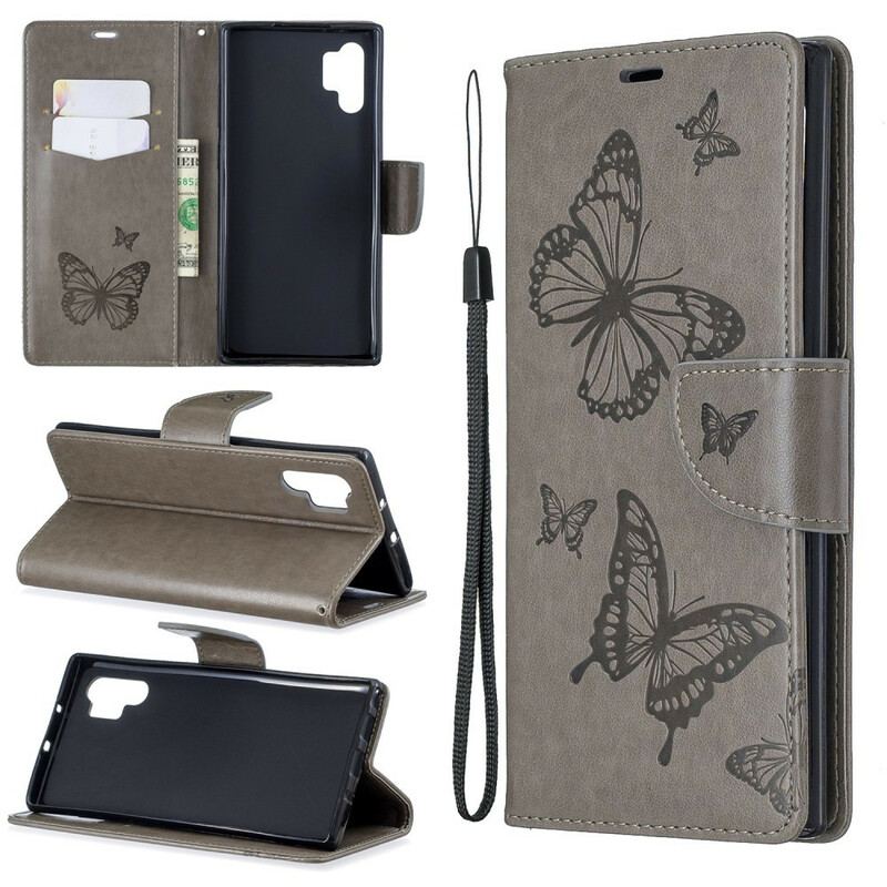 Flip Cover Samsung Galaxy Note 10 Plus Med Snor Storslåede Thong Sommerfugle