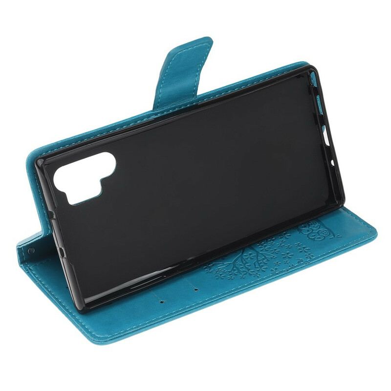 Flip Cover Samsung Galaxy Note 10 Plus Med Snor Thong Træ Og Ugler