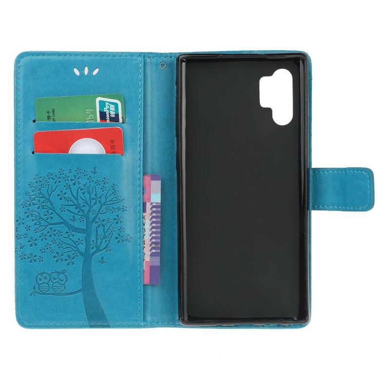 Flip Cover Samsung Galaxy Note 10 Plus Med Snor Thong Træ Og Ugler