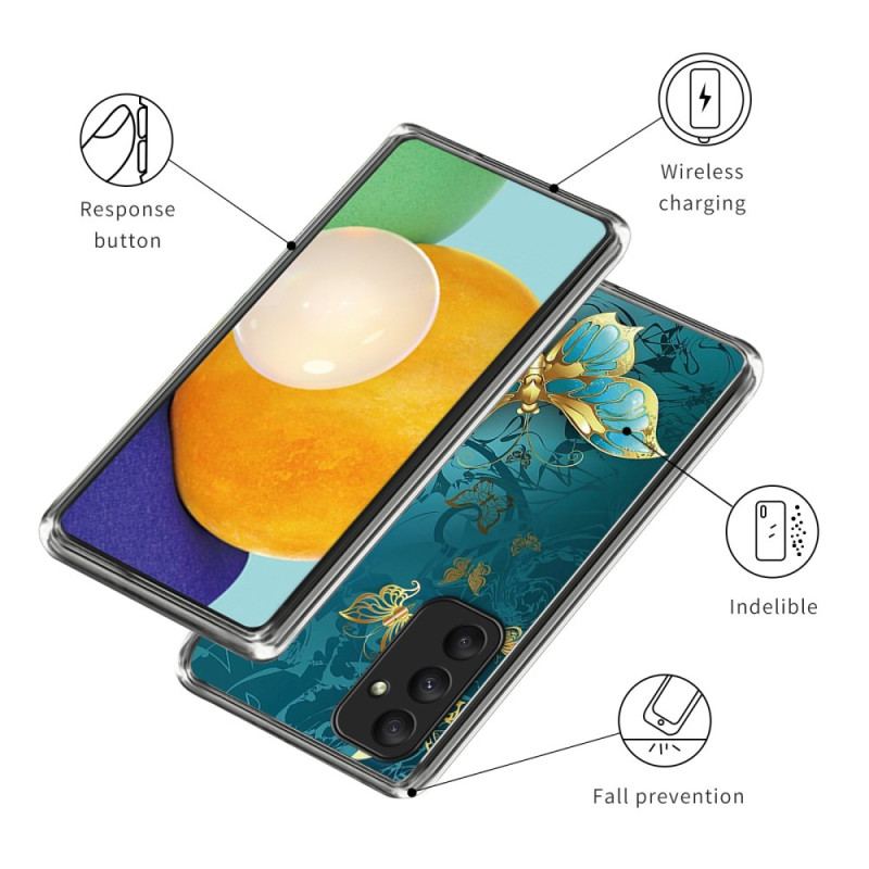 Cover Samsung Galaxy A55 5g Gyldent Sommerfuglemønster