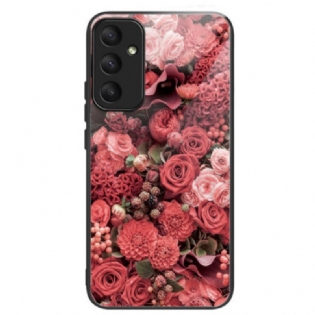 Cover Samsung Galaxy A55 5g Hærdet Glas Røde Og Lyserøde Blomster