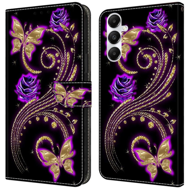 Flip Cover Samsung Galaxy A55 5g Violette Blomster Og Sommerfugle