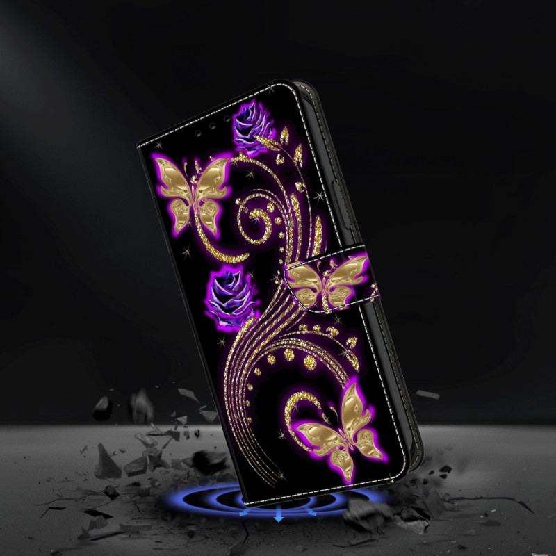 Flip Cover Samsung Galaxy A55 5g Violette Blomster Og Sommerfugle