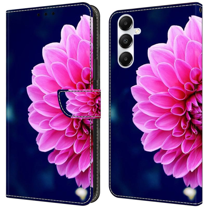 Flip Cover Til Samsung Galaxy A55 5g Lyserød Blomst På Blå Baggrund