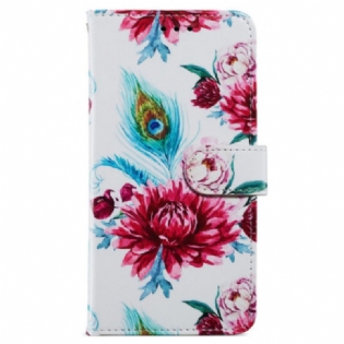 Flip Cover Til Samsung Galaxy A55 5g Røde Blomster Med Rem