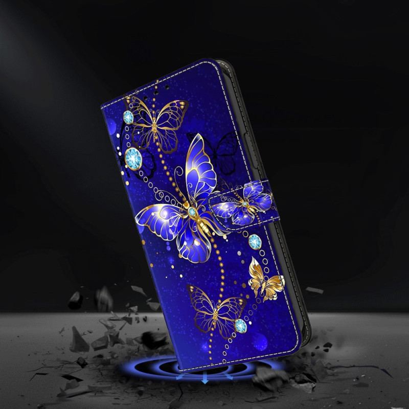 Læder Cover Samsung Galaxy A55 5g Telefon Etui Diamantsommerfugle