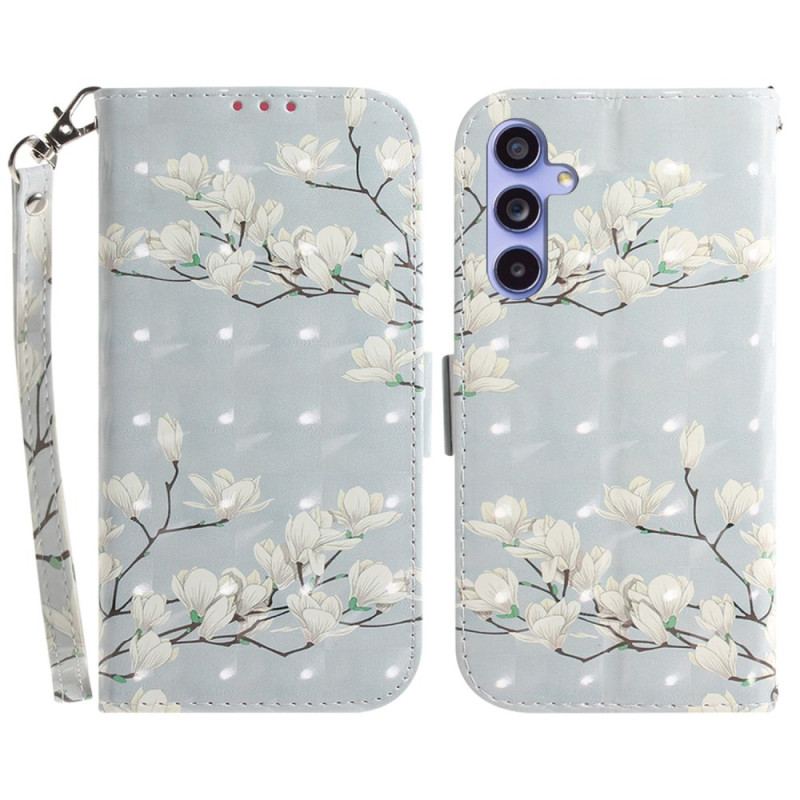 Læder Cover Samsung Galaxy A55 5g Telefon Etui Lanière Magnolias