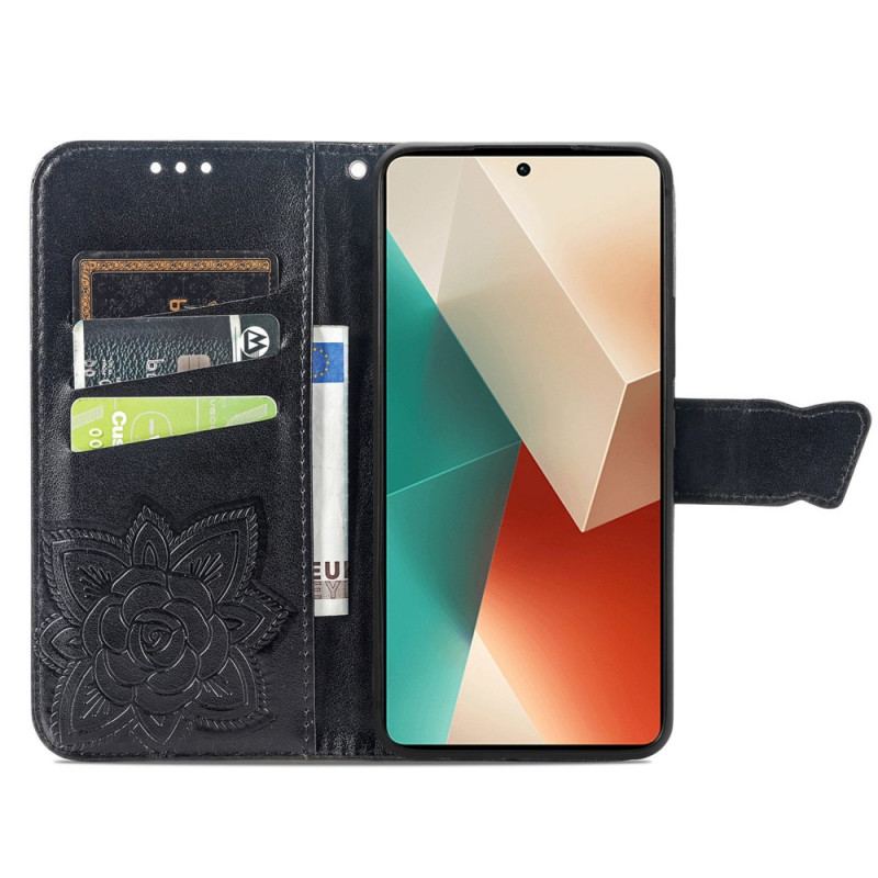 Flip Cover Til Xiaomi Redmi Note 13 5g Barok Sommerfugl Med Rem