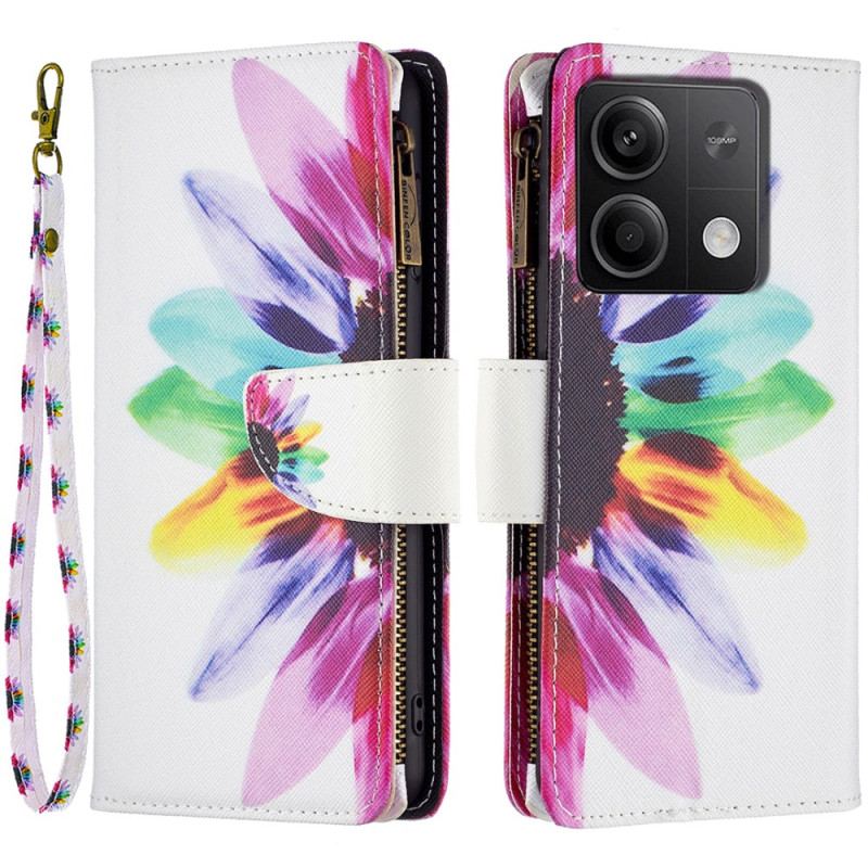 Flip Cover Xiaomi Redmi Note 13 5g Akvarel Blomsterpung Med Rem