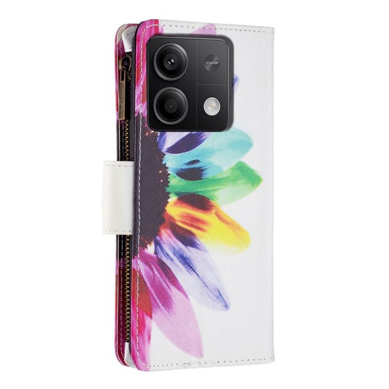 Flip Cover Xiaomi Redmi Note 13 5g Akvarel Blomsterpung Med Rem