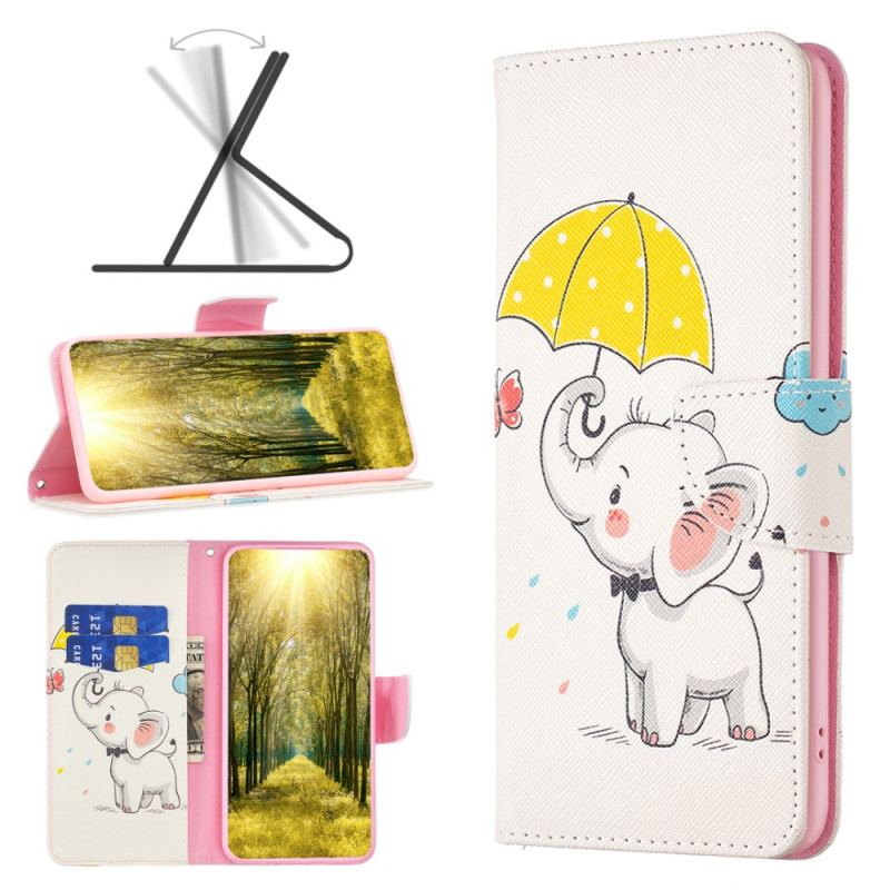 Læder Cover Xiaomi Redmi Note 13 5g Paraply Og Elefant