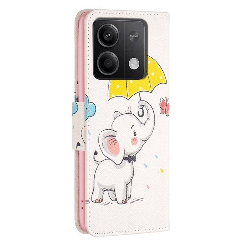 Læder Cover Xiaomi Redmi Note 13 5g Paraply Og Elefant