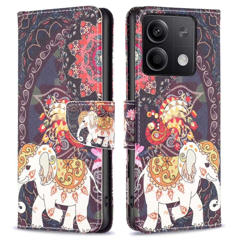 Læder Cover Xiaomi Redmi Note 13 5g Telefon Etui Indisk Elefant