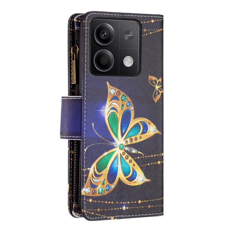 Læder Cover Xiaomi Redmi Note 13 5g Telefon Etui Rhinestone Sommerfuglepung Med Rem