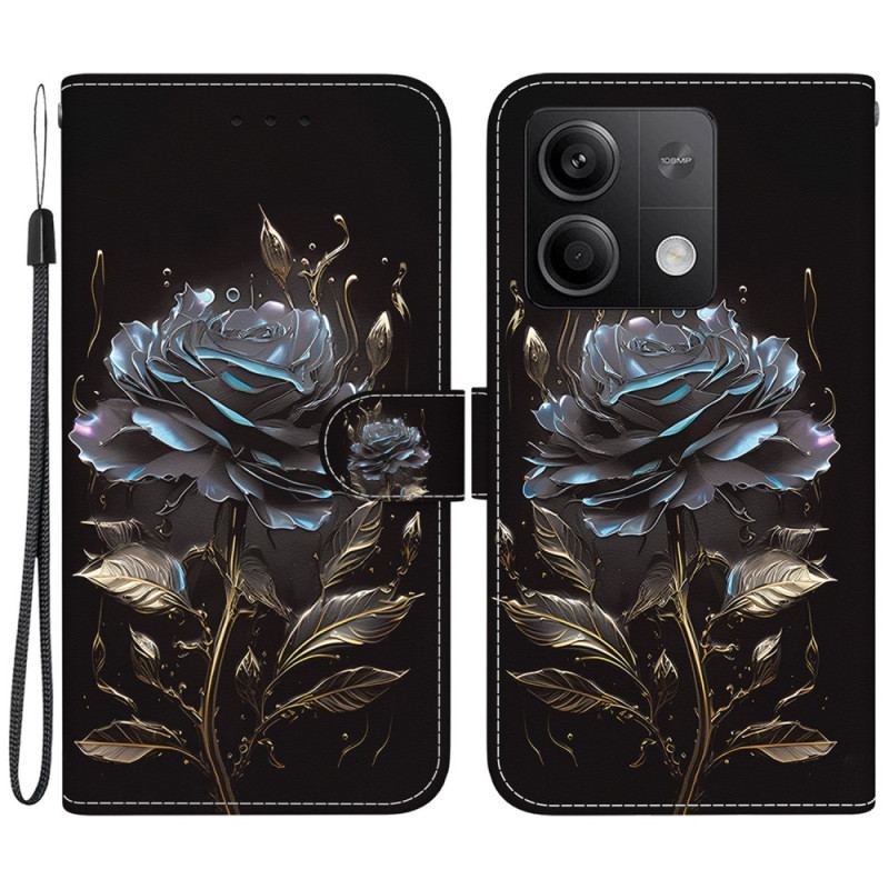 Læder Cover Xiaomi Redmi Note 13 5g Telefon Etui Sort Rose Med Rem