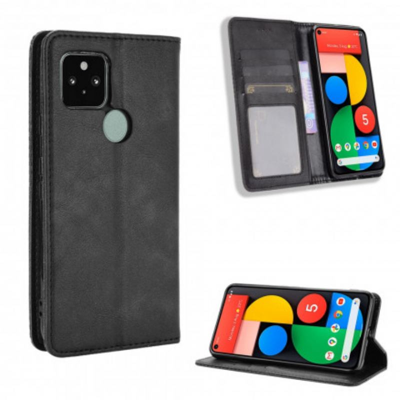 Cover Google Pixel 5 Flip Cover Stiliseret Vintage Lædereffekt