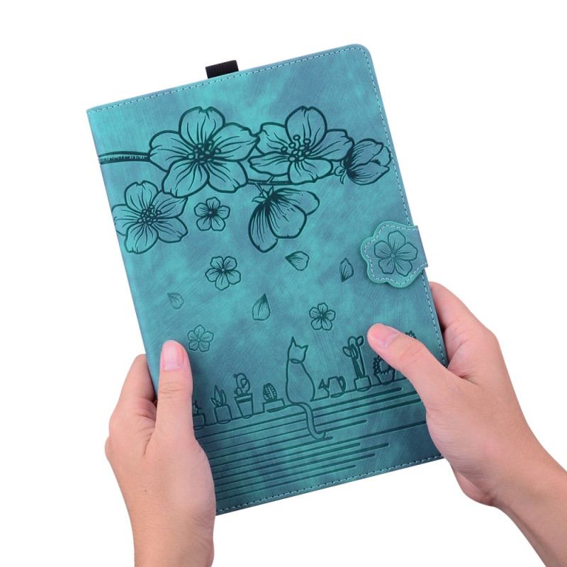 Flip Cover Samsung Galaxy Tab S9 Plus Katte Og Blomster Mønster