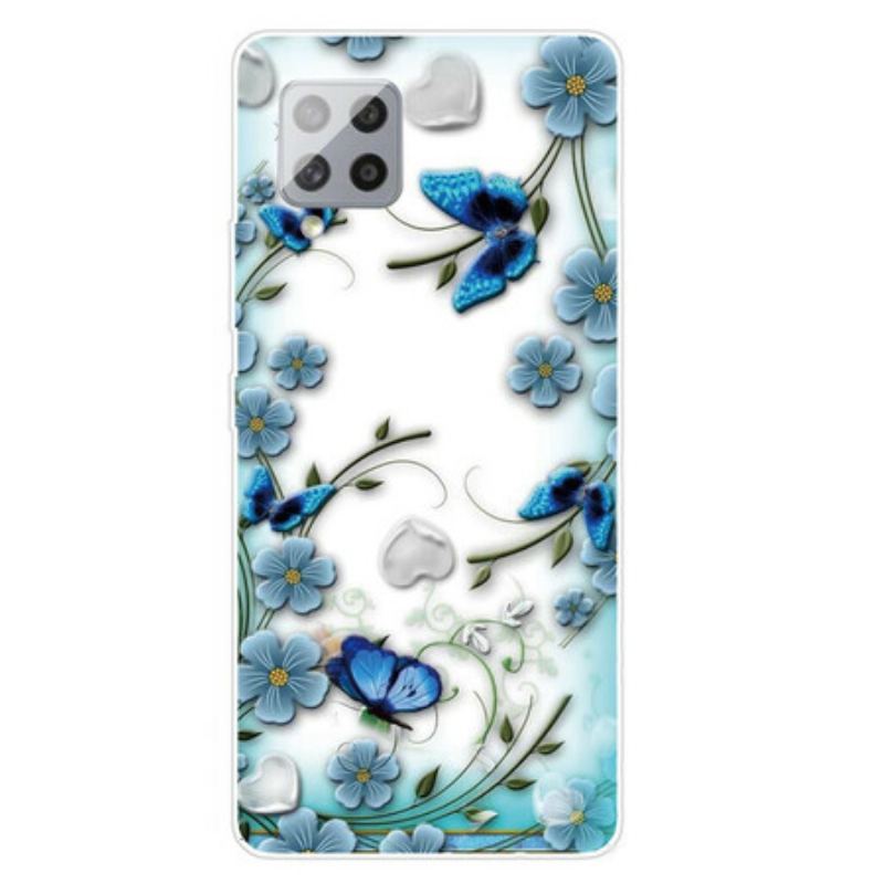 Cover Samsung Galaxy A42 5G Sømløse Retro Sommerfugle Og Blomster