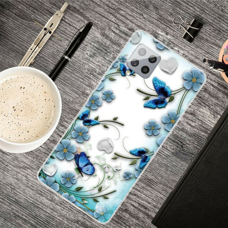 Cover Samsung Galaxy A42 5G Sømløse Retro Sommerfugle Og Blomster