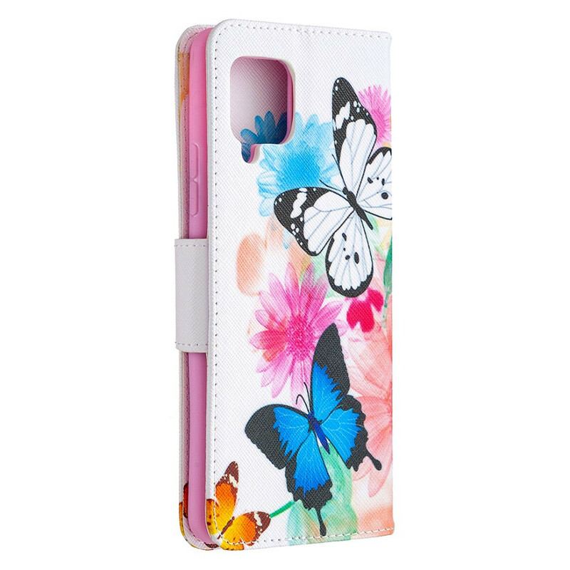 Flip Cover Samsung Galaxy A42 5G Malede Sommerfugle Og Blomster