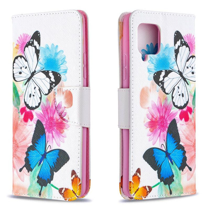 Flip Cover Samsung Galaxy A42 5G Malede Sommerfugle Og Blomster