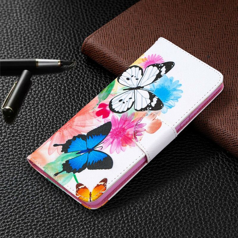 Flip Cover Samsung Galaxy A42 5G Malede Sommerfugle Og Blomster