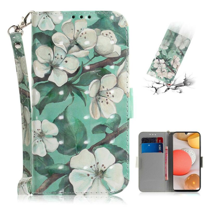 Flip Cover Samsung Galaxy A42 5G Med Snor Blomstrende Gren Med Rem