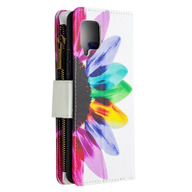 Læder Cover Samsung Galaxy A42 5G Blomsterlomme Med Lynlås