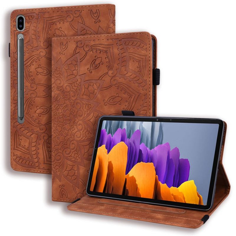 Etui Samsung Galaxy Tab S9 Blomstermønster Og Stylusholderrem