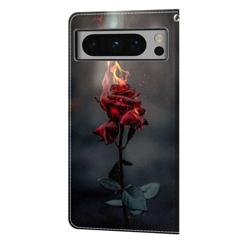 Flip Cover Google Pixel 8 Pro Rose On Fire Med Rem