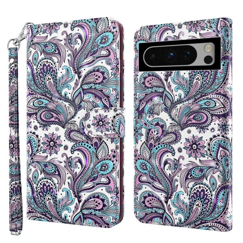 Læder Cover Google Pixel 8 Pro Telefon Etui Paisley Mønster Med Rem