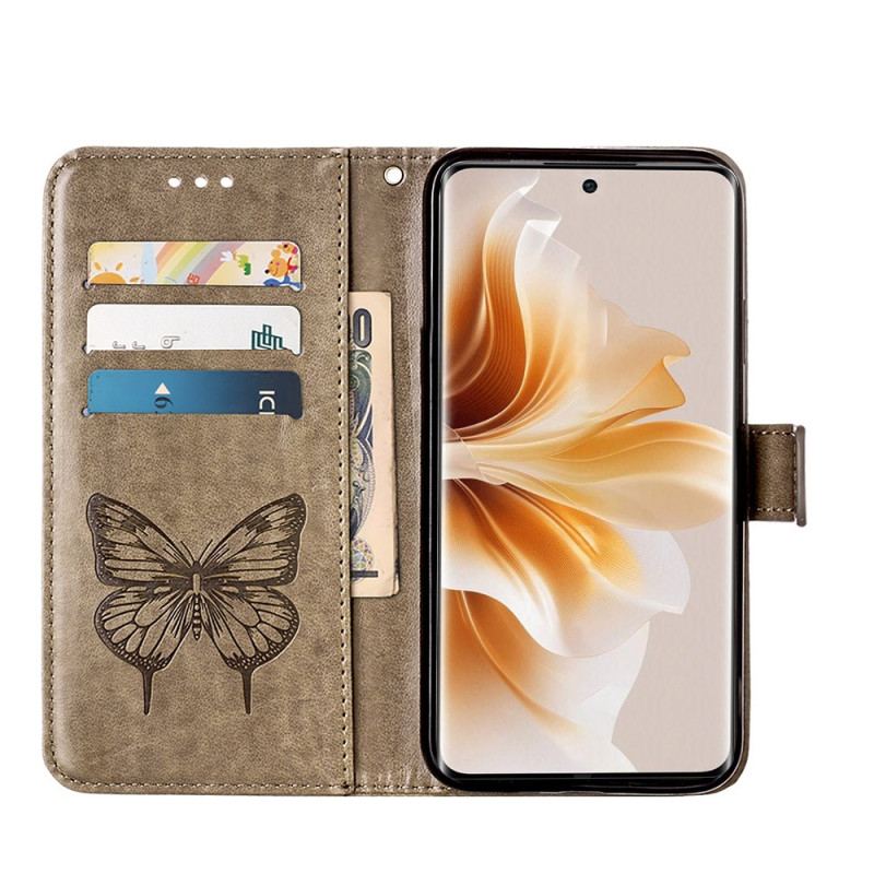 Flip Cover Til Oppo Reno 11 Pro 5g Blomstersommerfugl Med Rem