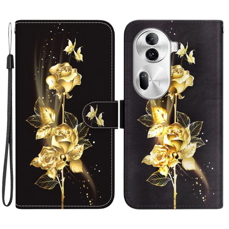 Flip Cover Til Oppo Reno 11 Pro 5g Rose Guld Og Sommerfugle Med Rem