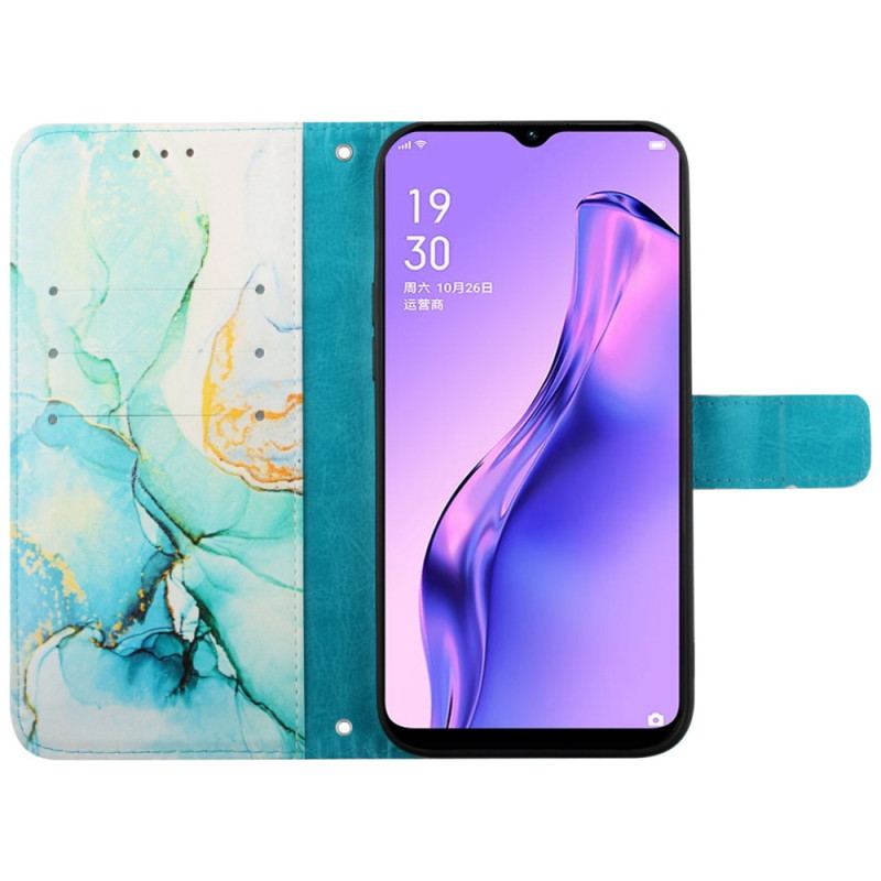 Læder Cover Oppo Reno 11 Pro 5g Telefon Etui Marmormønster Med Rem