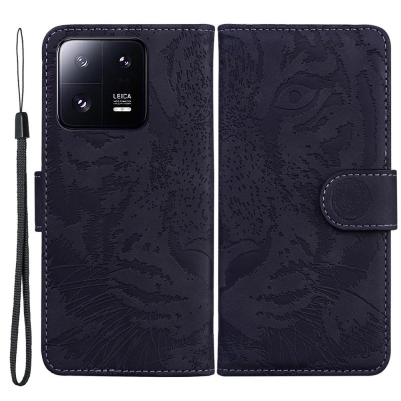 Flip Cover Xiaomi 13 Pro Med Snor Strappy Tiger Print