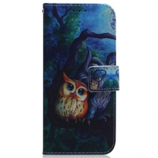 Læder Cover Xiaomi 13 Pro Med Snor Strappy Owls Maleri