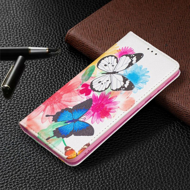 Cover Samsung Galaxy A21s Flip Cover Farverige Sommerfugle