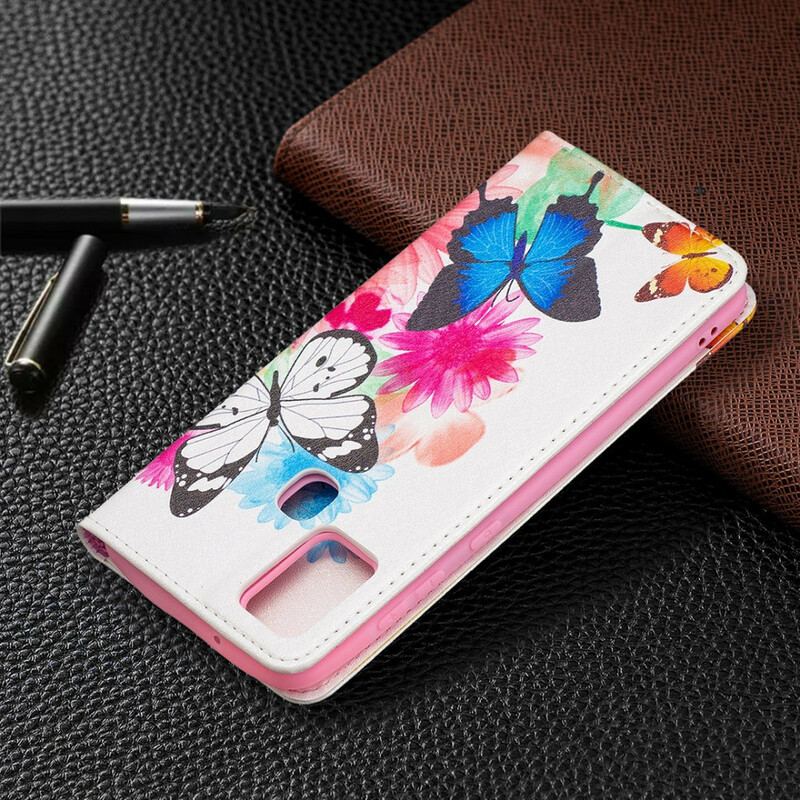 Cover Samsung Galaxy A21s Flip Cover Farverige Sommerfugle