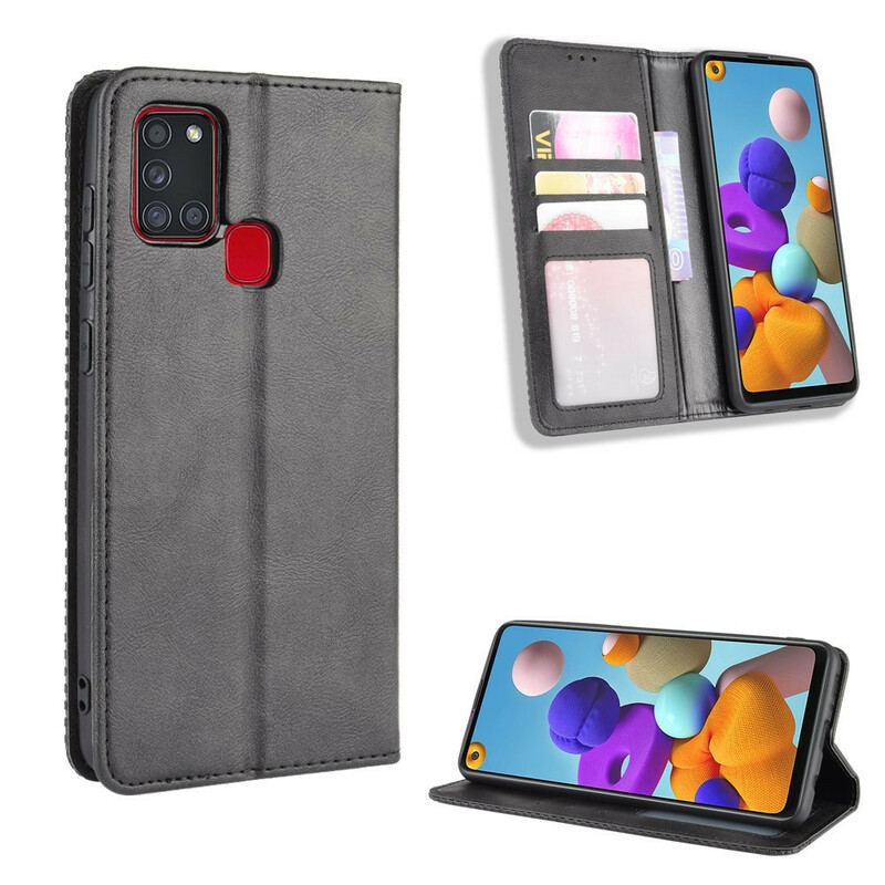 Cover Samsung Galaxy A21s Flip Cover Stiliseret Vintage Lædereffekt