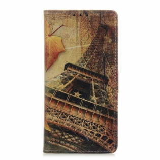 Flip Cover Samsung Galaxy A21s Eiffeltårnet I Efteråret