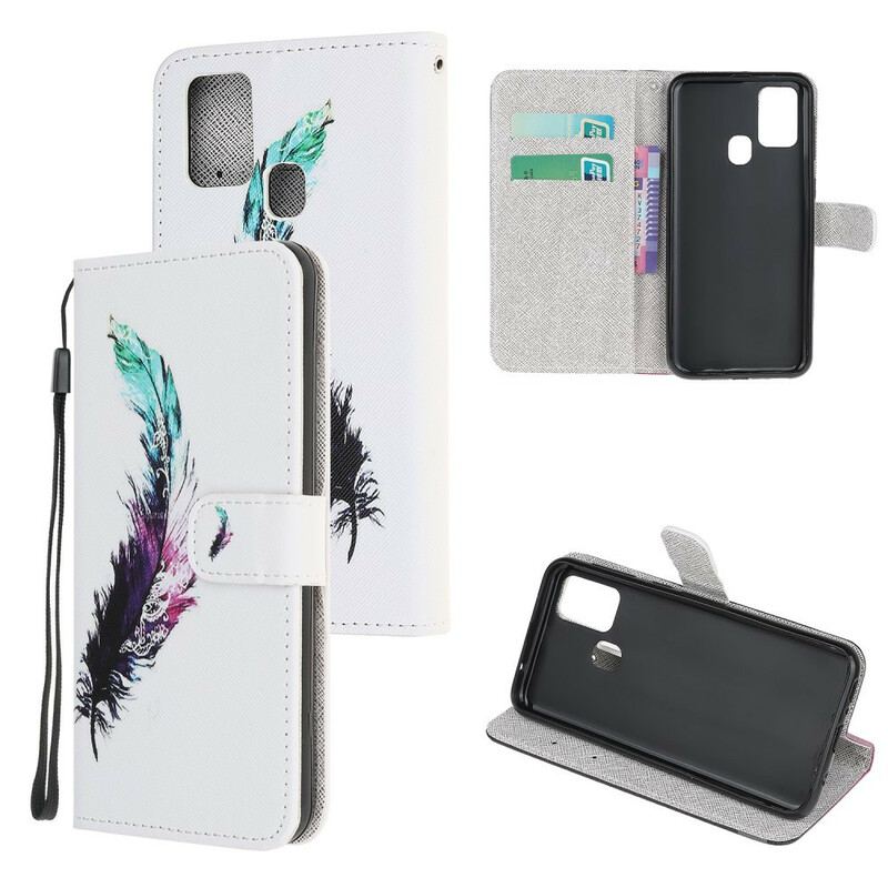 Flip Cover Samsung Galaxy A21s Med Snor Fjer Med Snor