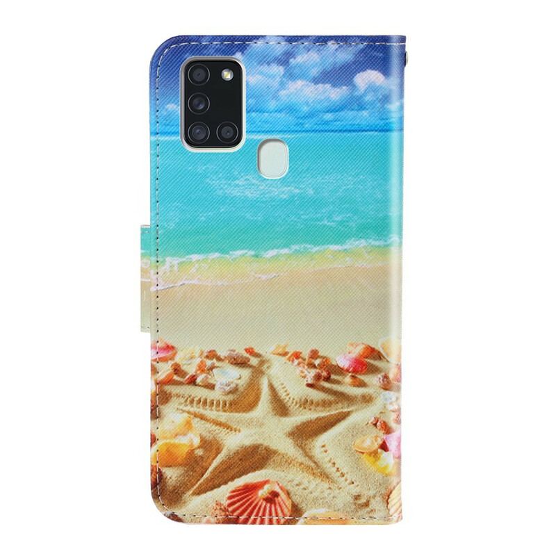 Flip Cover Samsung Galaxy A21s Med Snor Lanyard Beach