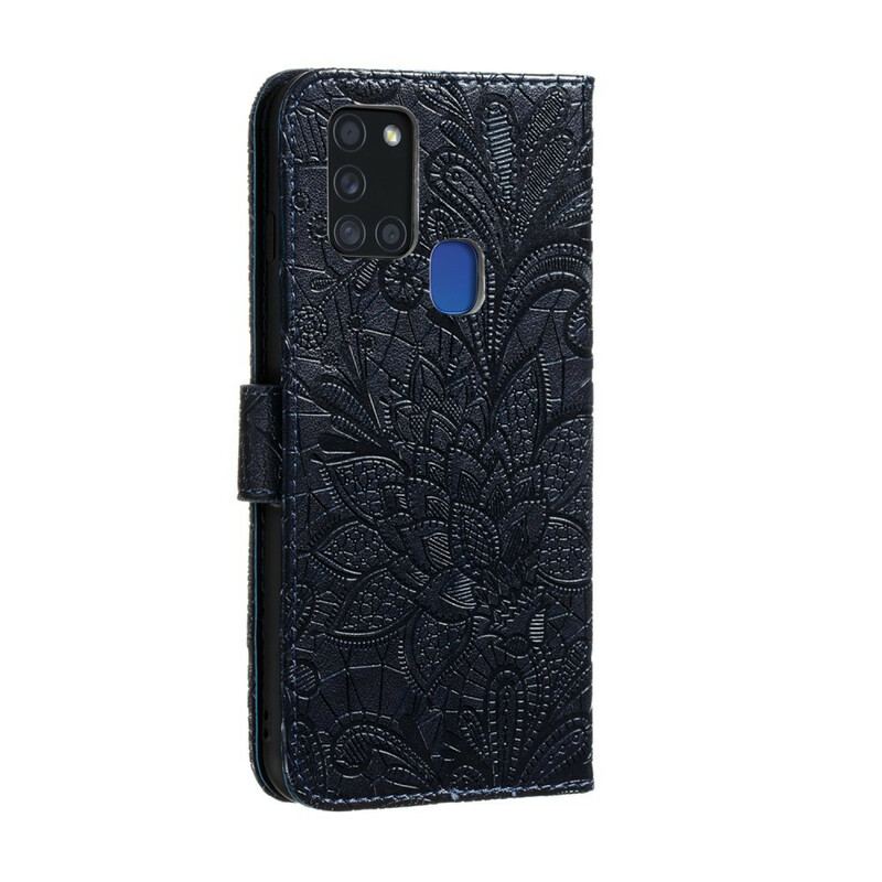 Flip Cover Samsung Galaxy A21s Med Snor Rem Tribal Flowers