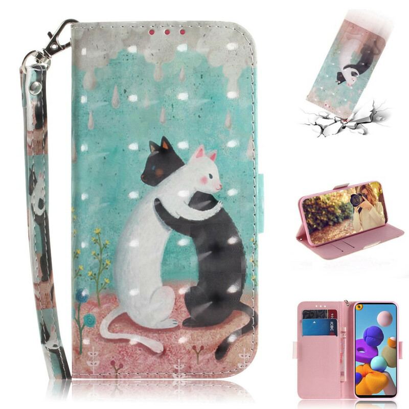 Flip Cover Samsung Galaxy A21s Med Snor Strappy Cat Friends