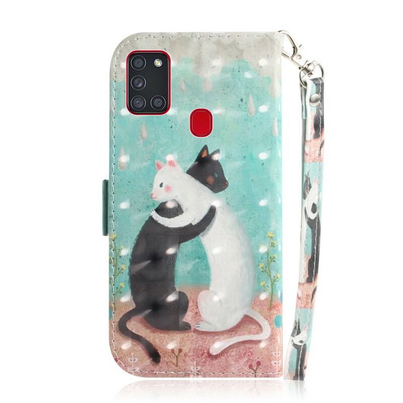 Flip Cover Samsung Galaxy A21s Med Snor Strappy Cat Friends