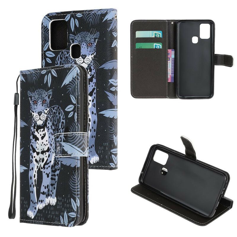 Flip Cover Samsung Galaxy A21s Med Snor Strappy Leopard