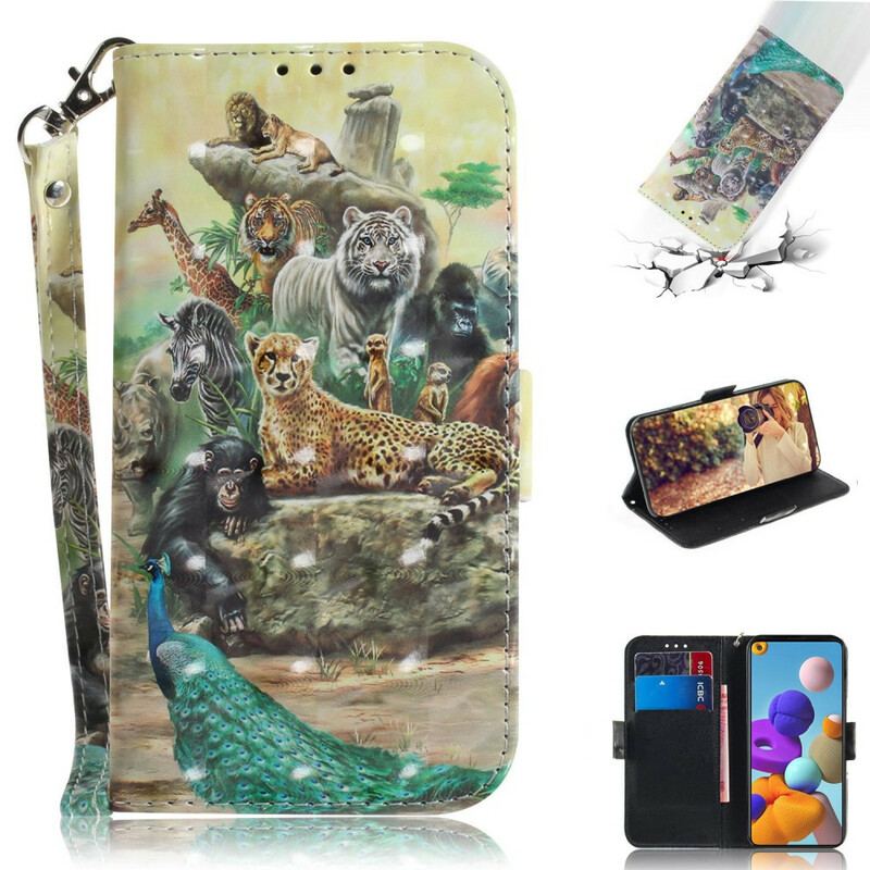 Flip Cover Samsung Galaxy A21s Med Snor Thong Safari Dyr